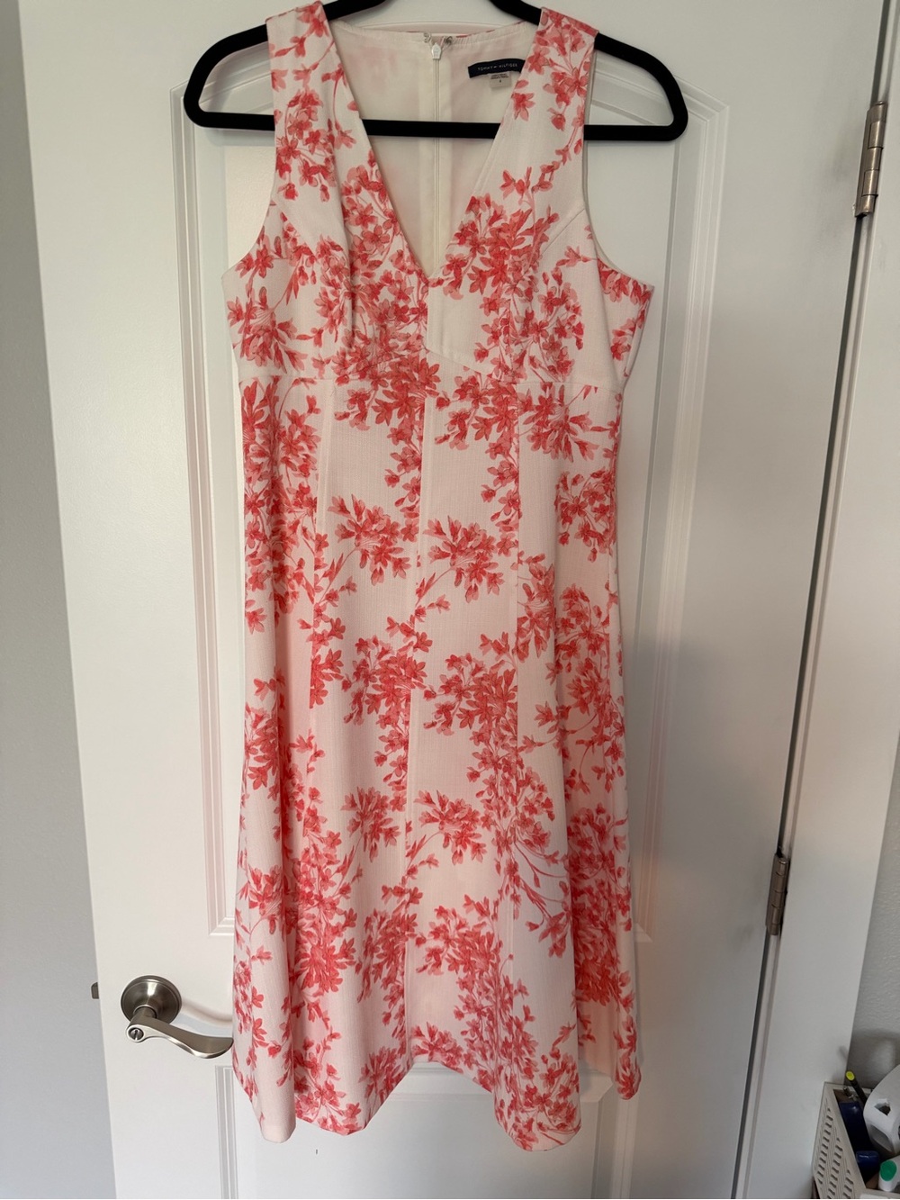 Tommy Hilfiger White Dress with Coral Floral Print - V-Neck Mini